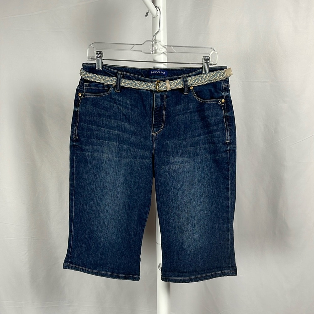 Dark Wash Belted Denim Bermudas Mid Rise Distressed Jean Shorts Women's 6 - Picture 3 of 15